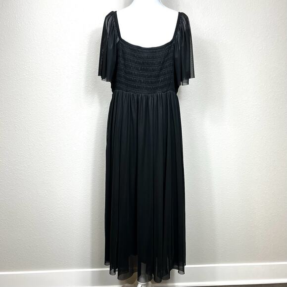 Torrid Flutter Sleeve Midi Dress Womens Plus Size 2 Black Mesh Overlay Fairygoth - Picture 2 of 12
